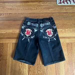 Y2K baggy crazy embroidery jorts‎